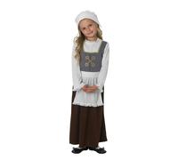 Bristol Novelty Girls Tudor Costume - Brown/White/Grey - Brown/White/Grey - L