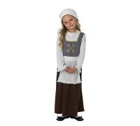 Bristol Novelty Girls Tudor Costume - Brown/White/Grey - Brown/White/Grey - S
