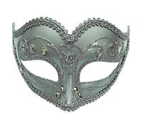 Bristol Novelty Jewelled Party Eye Mask on Headband, PET, Polyester, Paint, Glitter, Acrylic Stone, Silver, One Size