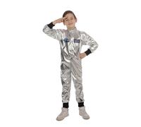 Bristol Novelty Kids Astronaut Jumpsuit Costume - Silver/Black/Blue - L - Silver/Black/Blue