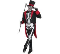 Bristol Novelty Mens Mr Bone Jangles Halloween Costume - Black/White/Red - Black/White/Red - One Size