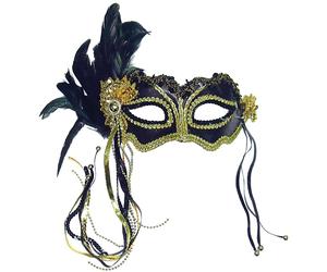 Bristol Novelty Metallic Side Feather Eye MaskOne Size Black/Gold BN692