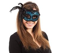 Bristol Novelty Side Eye Mask on Headband, PET, Feather, Polyester, Acrylic Stone, Sequin, Plastic Beads, Blue, One Size