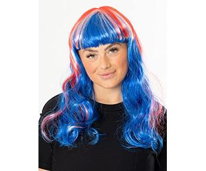 Bristol Novelty Union Jack Long Ladies Wig, Red White & Blue One Size Halloween