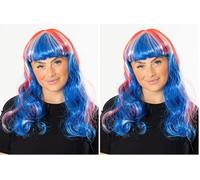 Bristol Novelty Union Jack Long Ladies Wig, Red White & Blue One Size Halloween, World Book Day (Pack of 2)