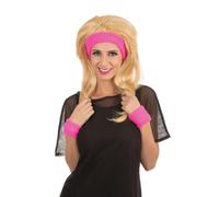 Bristol Novelty Unisex Adults 80s Headband Wristband Set - Pink - Pink - One Size