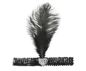 Bristol Novelty Unisex Adults Crystal Heart Flapper Headband - Black/Silver - One Size - Black/Silver