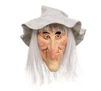 Bristol Novelty Unisex Adults Halloween Witch Latex Head Mask With Hair And Hat Grey/beige/white (One Size)