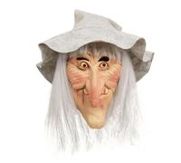 Bristol Novelty Unisex Adults Halloween Witch Latex Head Mask With Hair And Hat - Grey/Beige/White - One Size - Grey/Beige/White