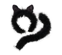 Bristol Novelty Unisex Adults Marabou Cat Set - Black - Black - One Size