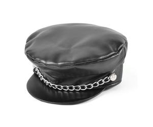 Bristol Novelty Unisex Adults Punk Leather Cap - Black - One Size - Black