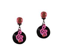 Bristol Novelty Unisex Adults Rock N Roll Record Earrings - Black/Pink - One Size