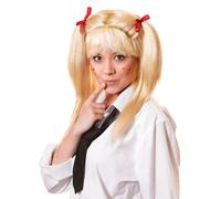 Bristol Novelty Unisex Adults Schoolgirl Wig With Red Bows - Blonde - Blonde - One Size