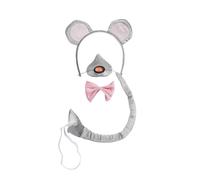 Bristol Novelty Unisex Mouse Ears Nose Bow Tie And Tail Set One Size Grey/Pink