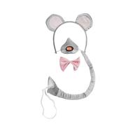 Bristol Novelty Unisex Mouse Ears Nose Bow Tie And Tail Set With Sound - Grey/Pink - Grey/Pink - One Size