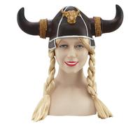 Bristol Novelty Women/Ladies Viking Helmet With Plaits - Brown/Gold/Silver - One Size - Brown/Gold/Silver
