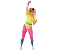 Bristol Novelty Womens Aerobics Girl Costume - Yellow/Pink/Blue - Yellow/Pink/Blue - L