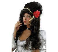 Bristol Novelty Womens Curly Beehive With Rose Wig - Black - Black - One Size