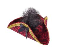 Bristol Novelty Womens Feathered Tricorn Pirate Hat - Red/Black/Gold - One Size - Red/Black/Gold
