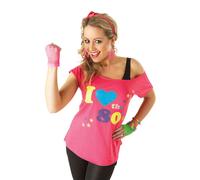 Bristol Novelty Womens I Love The 80s Costume Top - Pink - Pink - L - 100% Mixed