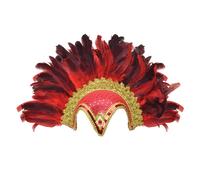 Bristol Novelty Womens Jewel Plume Feather Helmet - Red/Gold - One Size - Red/Gold