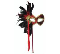 Bristol Novelty Womens/Ladies Stick Mask And FeathersOne Size Red/Gold/Black BN