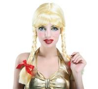 Bristol Novelty Womens Long Plaited Pigtails Wig - Blonde/Red - Blonde/Red - One Size