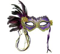 Bristol Novelty Womens Metallic Side Feather Mask - Purple/Gold - Purple/Gold - One Size