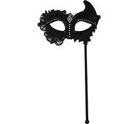 Bristol Novelty Xmas Party Dress Accessory Venetian Masquerade Lace On Stick Eye Mask Black