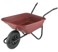 Bristol Shire Mucker Heavy-Duty Burgundy Wheelbarrow With 120kg/90l Capacity, Plastic Pan, Solid Wheel, Anti-Slip Handles