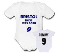 BRISTOL SINCE I WAS BORN rugby present from for a gift Unique Baby Vest Grow Babygrow Cute league PERSONALISED Custom Boys Girls Unisex union BEARS