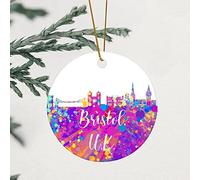 Bristol Skyline United Kingdom Christmas Ornament Colorful Skyscrapers Christmas Tree Ornament Happy Holidays 3.2 Inch Two Side Printed Christmas Tree Birthday Gifts for Friend