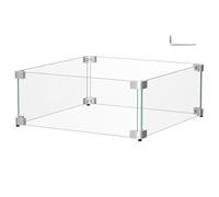 BriSunshine 16 x 16 x 6 Inch Glass Wind Guard for Propane Gas Fire Pit Table, Square Thick Tempered Glass Shield, Firepit Glass Barrier with Aluminum Corner Bracket & Rubber Feet