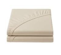 BRIT COTTON® Double Cream Fitted Sheets Pack of 2, 90GSM Microfiber, Extra Deep 16"/40cm Bottom Sheets, Soft & Secure Fit for Thick Mattresses