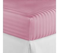 Brit House 30 cm Extra Deep Striped Design Fitted Sheet 200 TC Soft 100% Cotton Mattress Cover Bedding (Pink, King)