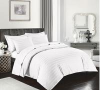 Brit House T-400 Sateen Stripe 100% Egyptian Cotton Soft Luxury Bed Linen Quilt Duvet Cover Button Closure Bedding Set With Matching Pillow Cases (White, Super King)