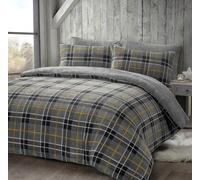 Brit House Tartan Teddy Sherpa Fleece Warm Duvet Cover Set with Pillow Covers and Throw Blanket - Soft Furnishing (Grey, Single)