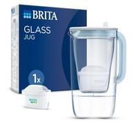 BRITA Glass Water Filter Jug Light Blue (2.5L) with 1x MAXTRA PRO All-in-1 Water Filter Cartridge - Premium Glass Design jug with easy-filling Flip-L