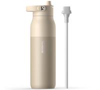 BRITA LARQ Essential Drinking Bottle with Straw Beige (1000ml) Stainless Steel Water Bottle, Double-Walled Insulation (24h Cold), with Detachable Soft-Touch Handle, Dishwasher Safe