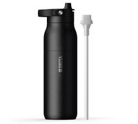 BRITA LARQ Essential Drinking Bottle with Straw Black (1000ml) Stainless Steel Water Bottle, Double-Walled Insulation (24h Cold), with Detachable Soft-Touch Handle, Dishwasher Safe
