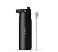 BRITA LARQ Essential Drinking Bottle with Straw Black (680ml) Stainless Steel Water Bottle, Double-Walled Insulation (24h Cold), with Detachable Soft-Touch Handle, Dishwasher Safe