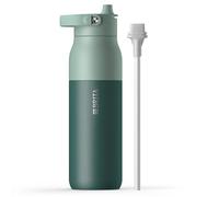 BRITA LARQ Essential Drinking Bottle with Straw Green (1000ml) Stainless Steel Water Bottle, Double-Walled Insulation (24h Cold), with Detachable Soft-Touch Handle, Dishwasher Safe