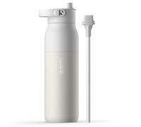 BRITA LARQ Essential Drinking Bottle with Straw White (1000ml) Stainless Steel Water Bottle, Double-Walled Insulation (24h Cold), with Detachable Soft-Touch Handle, Dishwasher Safe