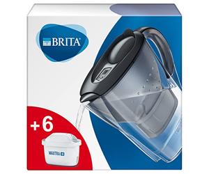BRITA Marella fridge water filter jug, 2.4L - Graphite. Half year pack, Includes 6 x MAXTR filter cartridges for reduction of chlorine,limescale and impurities-now in sustainable Smart Box packaging