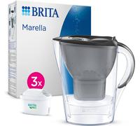 BRITA Marella Water Filter Jug Graphite (2.4L) Starter Pack incl. 3x MAXTRA PRO Pure Performance cartridge - fridge-fitting jug with digital LTI and Flip-Lid - now in sustainable Smart Box packaging