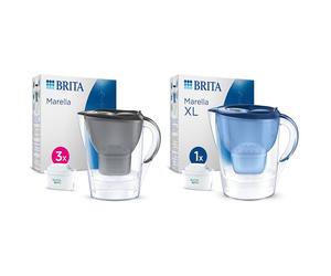 BRITA Marella Water Filter Jug Starter Pack Graphite 24L incl 3x MAXTRA PRO Allin1 cartridge Marella XL Water Filter Jug Blue 35L incl 1x MAXTR