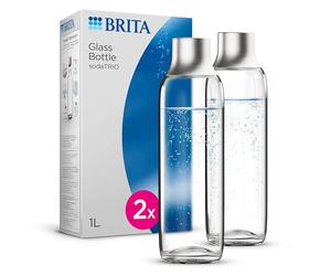 BRITA Pack of 2 sodaTRIO glass bottles (1L) - elegant design with stainless steel cap