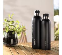 BRITA Stainless Steel Bottle Black for SodaTRIO Water Carbonator [1L] - Insulated & Double-Walled Premium Stainless Steel Bottle with Stylish Silicone Ring on the Cap for Non-Slip Handling