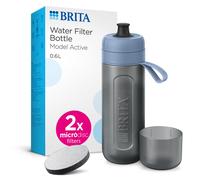 BRITA Sports Water Filter Bottle Model Active Dark Blue (600ml) incl. 2x MicroDisc Filters- squeezable BPA-free on-the-go bottle, filters chlorine, organic impurities, hormones & pesticides