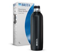 BRITA Stainless Steel Bottle Black for SodaTRIO Water Carbonator [1L] - Insulated & Double-Walled Premium Stainless Steel Bottle with Stylish Silicone Ring on the Cap for Non-Slip Handling